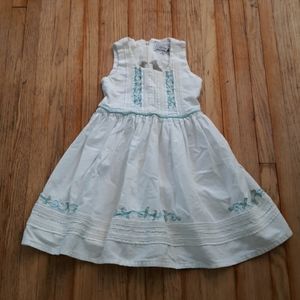 Natural Cotton Linen Toddler Dress Blue White 2T
